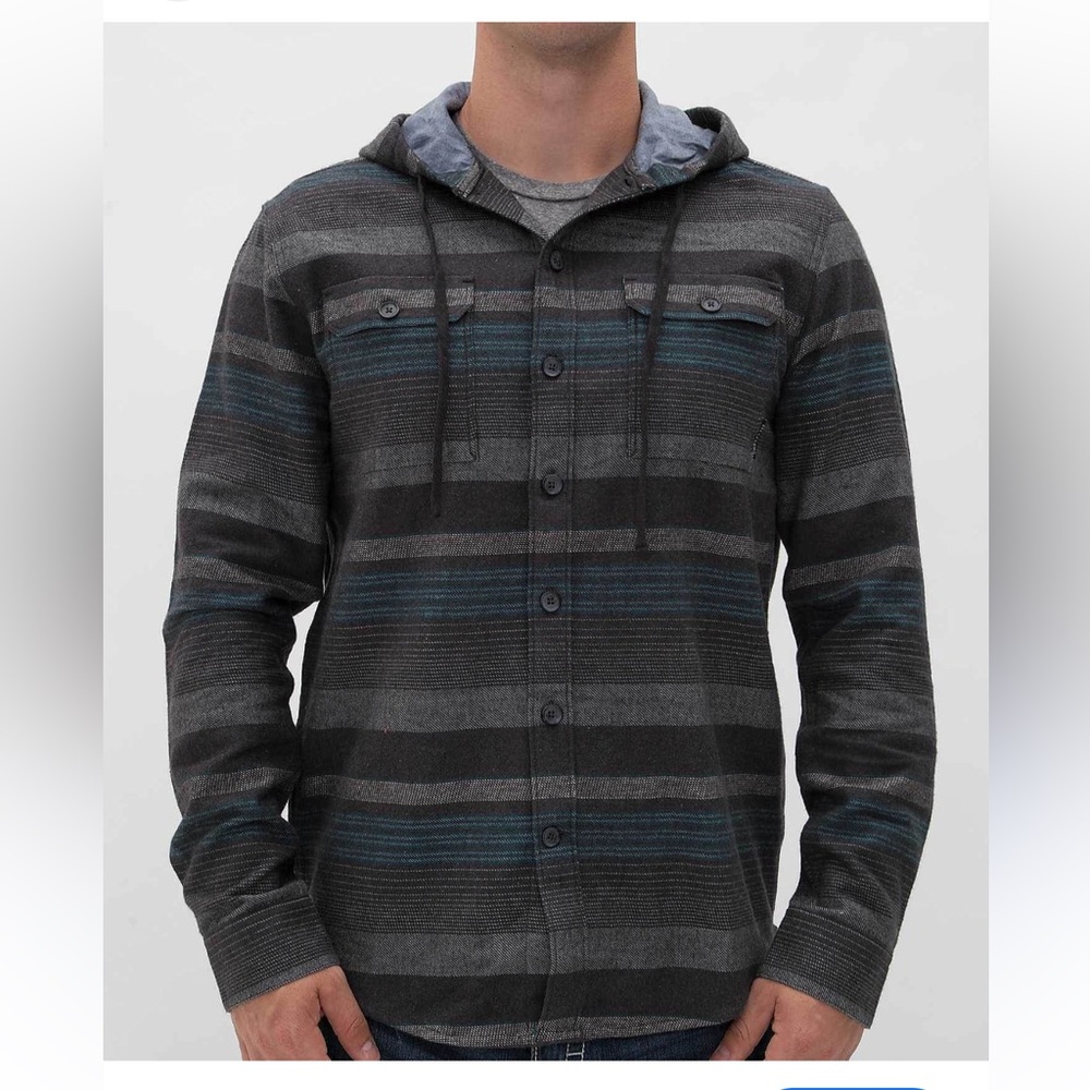 Billabong - Latitude Striped Gray and Blue Hooded Shirt
